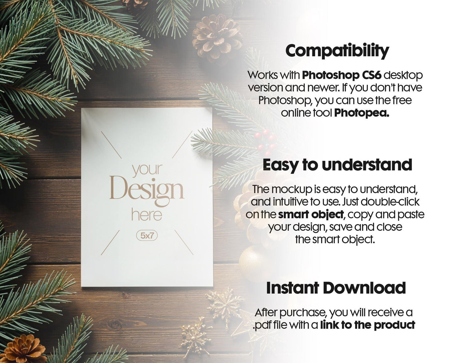 Christmas Card Mockup, White Blank Card Mockup PSD, Invite Card Mockup, Festive Greeting Card Mockup, PSD Smart Object