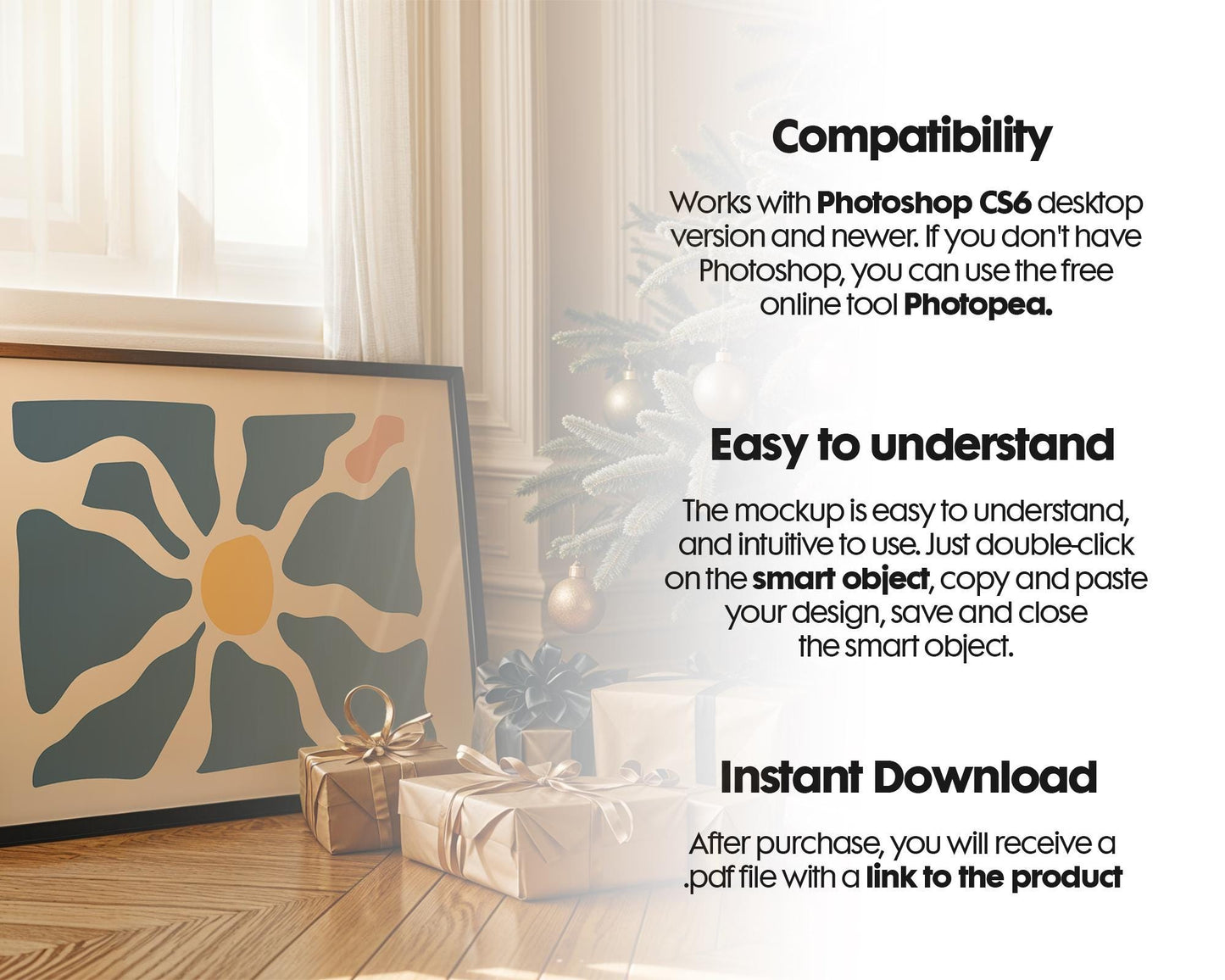 Christmas Horizontal Frame Mockup PSD, Christmas Holiday Frame Mockup, Christmas Mockup Poster Presentation, Christmas Interior Frame Mockup