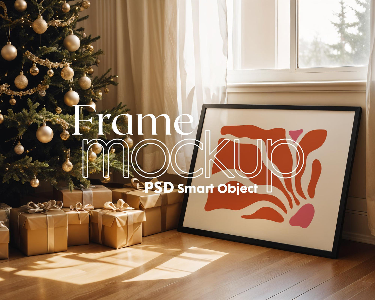 Christmas Horizontal Frame Mockup PSD, Christmas Holiday Frame Mockup, Christmas Mockup Poster Presentation, Christmas Interior Frame Mockup