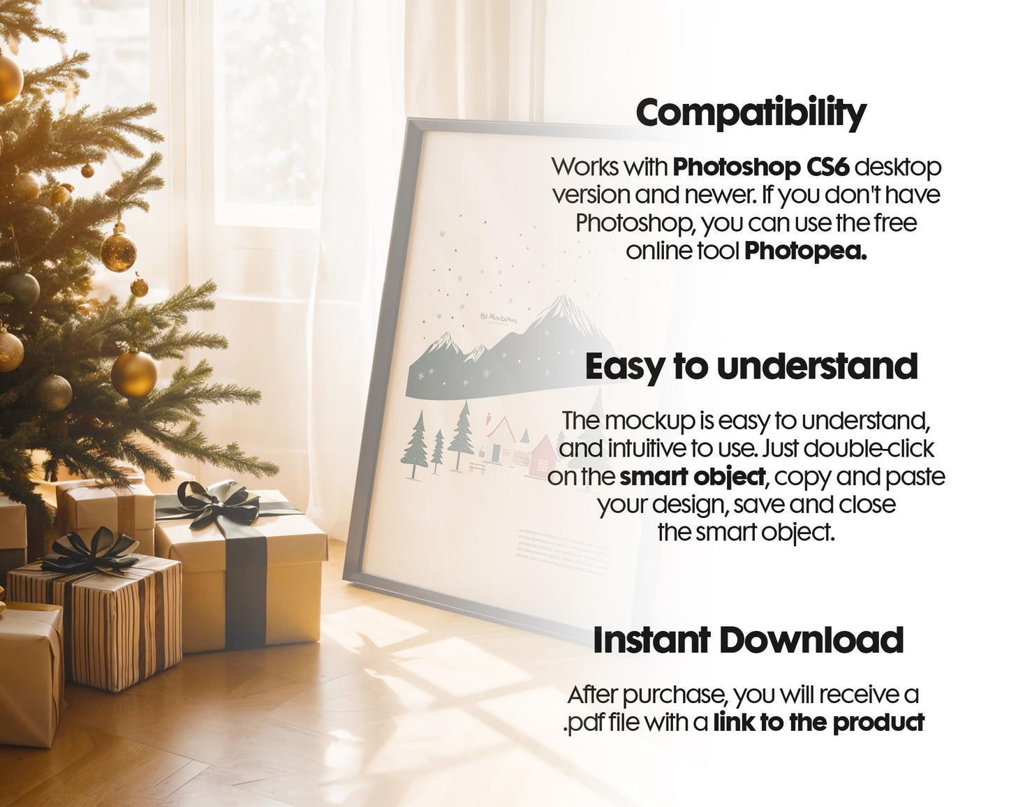 Christmas Frame Mockup PSD, Christmas Holiday Frame Mockup, Christmas Mockup Poster Presentation, Christmas Interior Frame Mockup