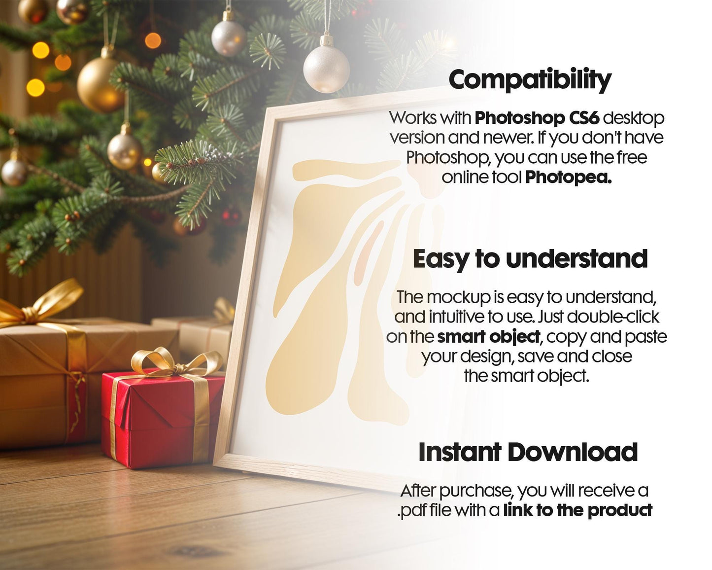 Christmas Frame Mockup PSD, Christmas Holiday Frame Mockup, Christmas Mockup Poster Presentation, Christmas Interior Frame Mockup