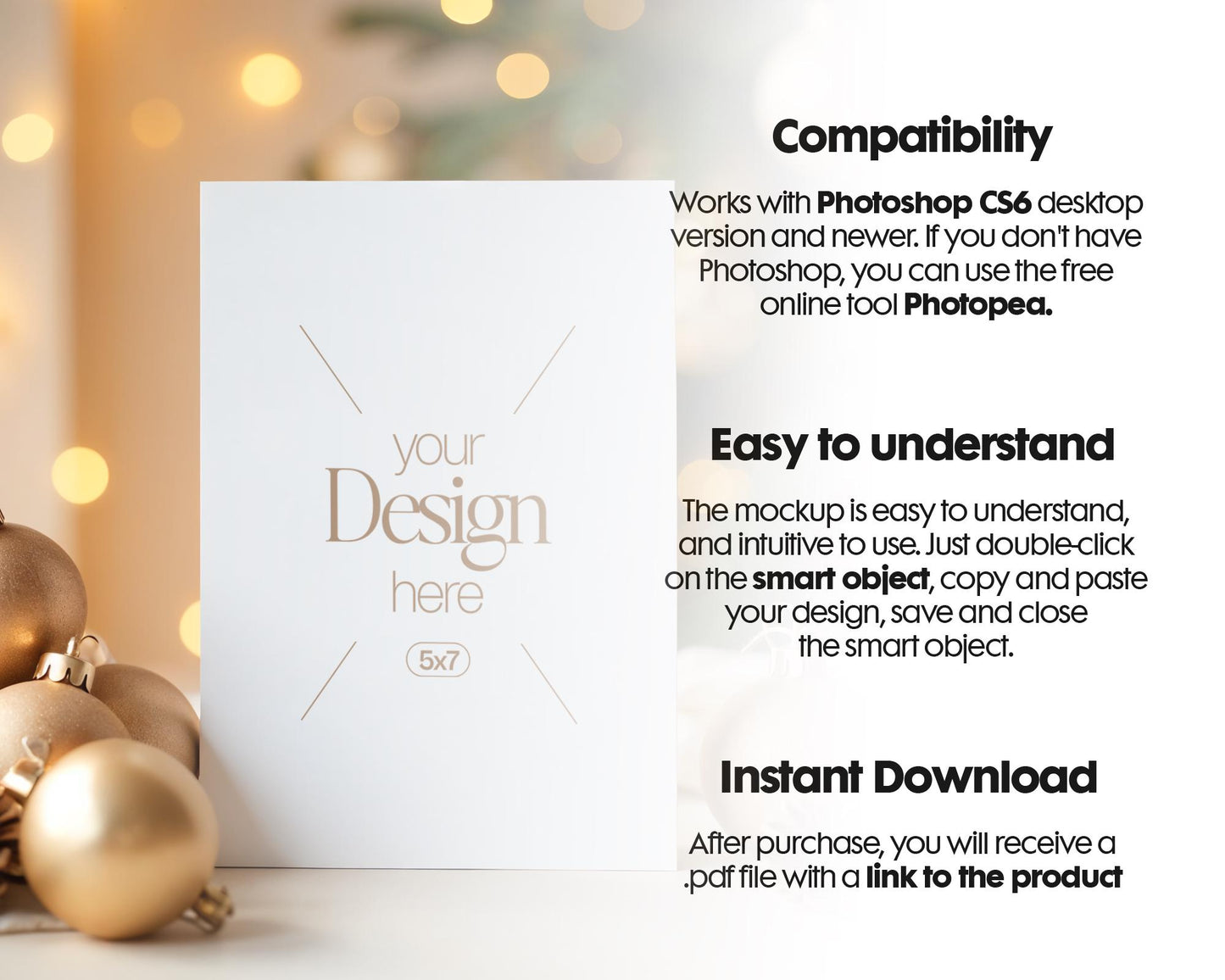 Christmas Card Mockup, White Blank Card Mockup PSD, Invite Card Mockup, Festive Greeting Card Mockup, PSD Smart Object