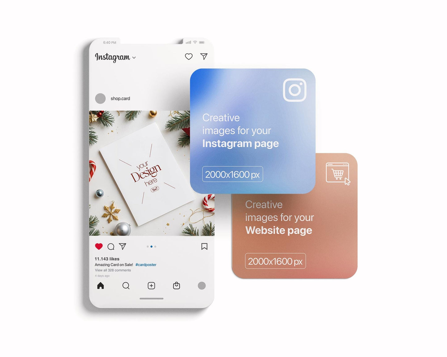 Christmas Card Mockup, White Blank Card Mockup PSD, Invite Card Mockup, Festive Greeting Card Mockup, PSD Smart Object