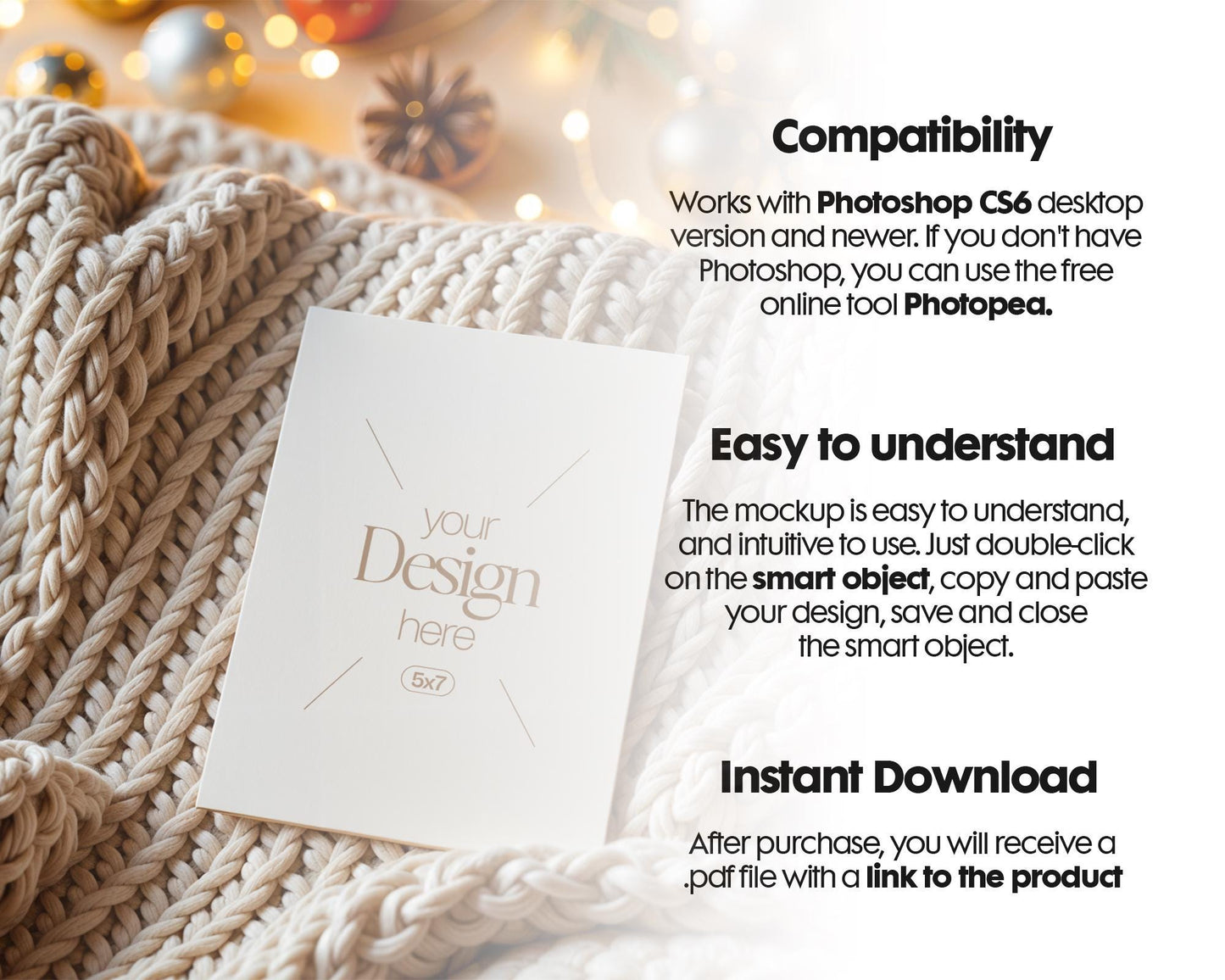 Christmas Card Mockup, White Blank Card Mockup PSD, Invite Card Mockup, Festive Greeting Card Mockup, PSD Smart Object
