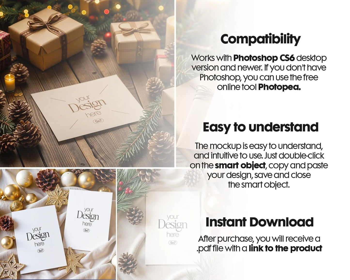 20 Christmas Card Mockup Bundle , White Blank Card Mockup PSD, Invite Card Mockup, Festive Greeting Card Mockup, PSD Smart Object