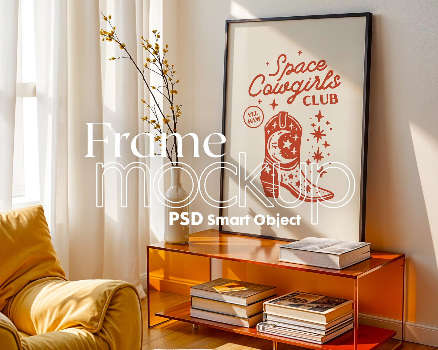 Soft Aesthetic Interior Frame Mockup | ISO A DIN Ratio | Thin Wood Frame | PSD Mockup | Frame Mockup Midcentury Minimal Home Interior