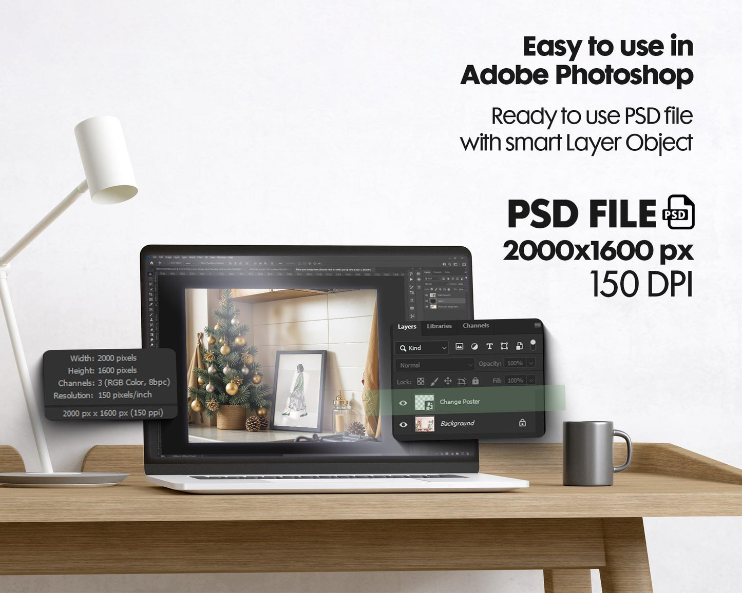Christmas Frame Mockup PSD, Christmas Holiday Frame Mockup, Christmas Mockup Poster Presentation, Christmas Interior Frame Mockup