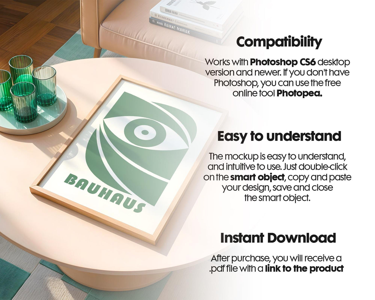 Blank Wooden Poster Frame Mockup, Minimalist Frame Mockup for Digital Download, Posters and Artwork Smart Object Instant Download