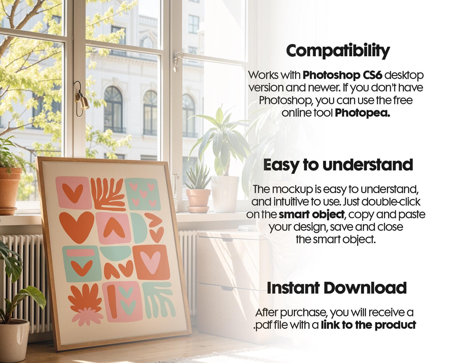 Blank Wooden Poster Frame Mockup, Minimalist Frame Mockup for Digital Download, Posters and Artwork Smart Object Instant Download