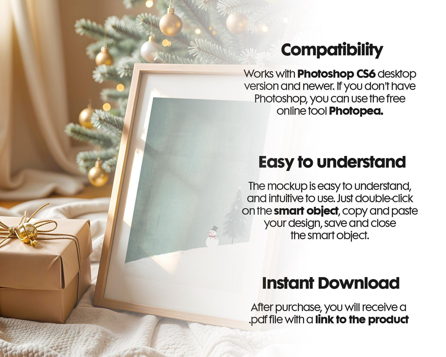 Christmas Frame Mockup PSD, Christmas Holiday Frame Mockup, Christmas Mockup Poster Presentation, Christmas Interior Frame Mockup