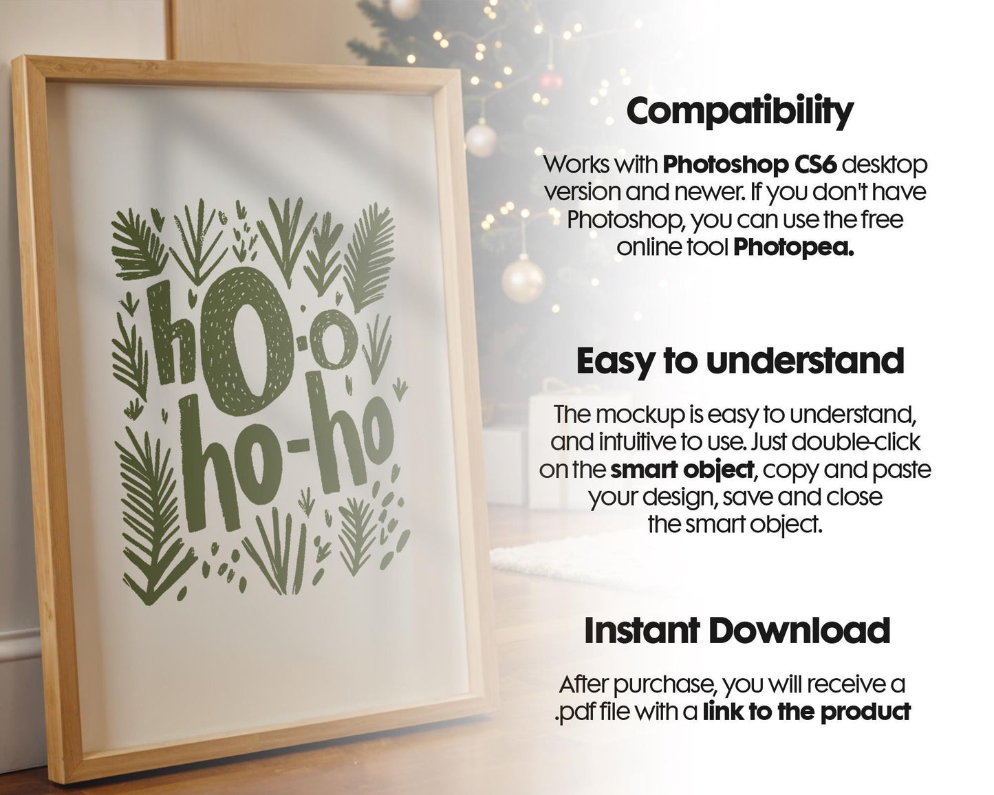 Christmas Frame Mockup PSD, Christmas Holiday Frame Mockup, Christmas Mockup Poster Presentation, Christmas Interior Frame Mockup