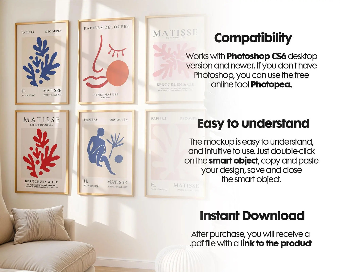 6 Frame Mockup in Home Interior | 6 Frame Mockup Frames | Interior Wall Poster | Interior Poster Shop Mockup