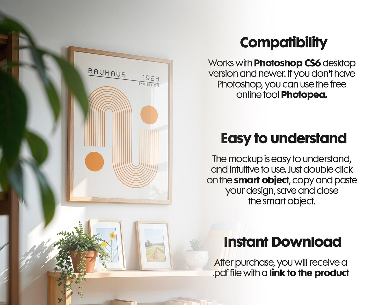 Blank Wooden Poster Frame Mockup, Minimalist Frame Mockup for Digital Download, Posters and Artwork Smart Object Instant Download