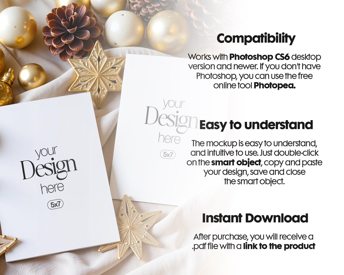 Christmas Card Mockup, White Blank Card Mockup PSD, Invite Card Mockup, Festive Greeting Card Mockup, PSD Smart Object