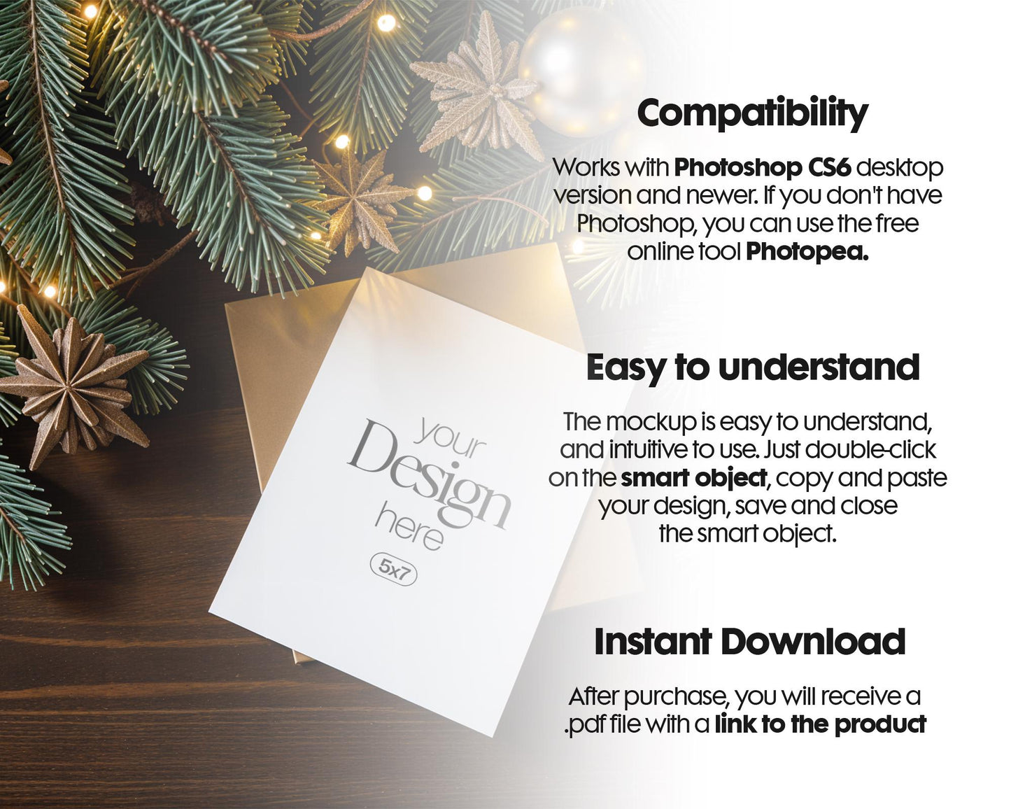 Christmas Card Mockup, White Blank Card Mockup PSD, Invite Card Mockup, Festive Greeting Card Mockup, PSD Smart Object