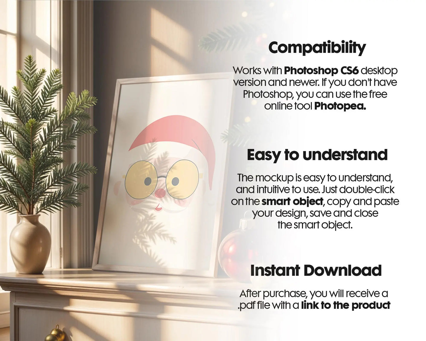 Christmas Frame Mockup PSD, Christmas Holiday Frame Mockup, Christmas Mockup Poster Presentation, Christmas Interior Frame Mockup
