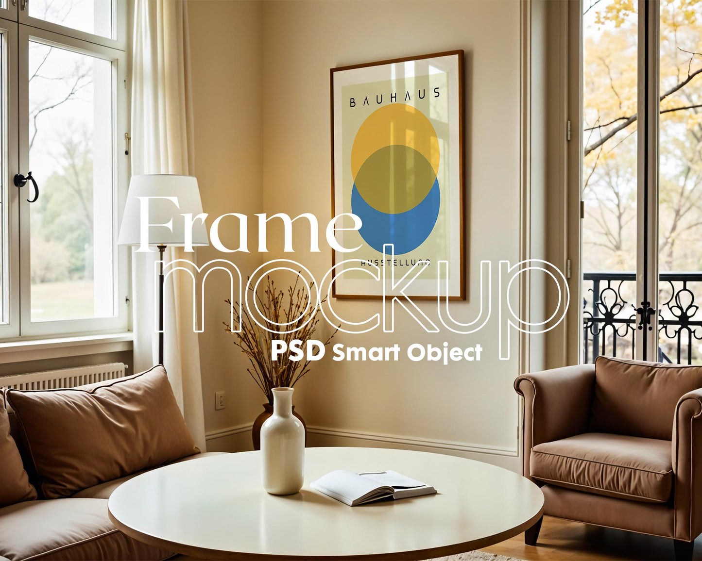 Soft Aesthetic Interior Frame Mockup | ISO A DIN Ratio | Thin Wood Frame | PSD Mockup | Frame Mockup Midcentury Minimal Home Interior
