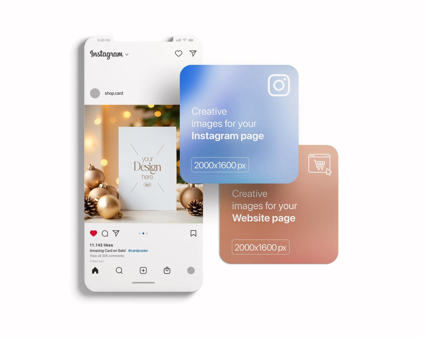 Christmas Card Mockup, White Blank Card Mockup PSD, Invite Card Mockup, Festive Greeting Card Mockup, PSD Smart Object