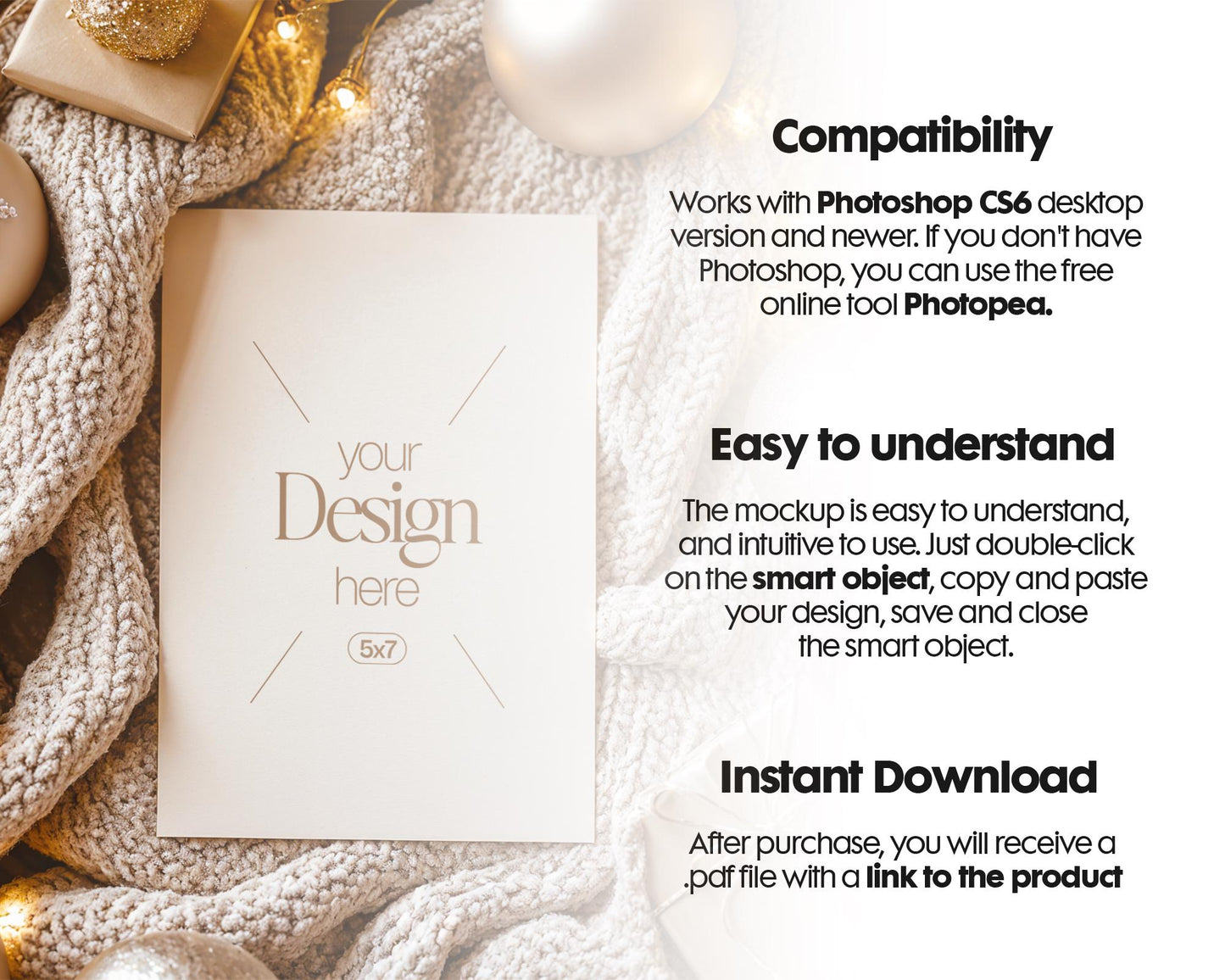 Christmas Card Mockup, White Blank Card Mockup PSD, Invite Card Mockup, Festive Greeting Card Mockup, PSD Smart Object
