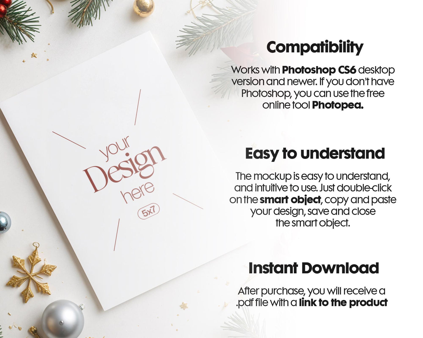 Christmas Card Mockup, White Blank Card Mockup PSD, Invite Card Mockup, Festive Greeting Card Mockup, PSD Smart Object