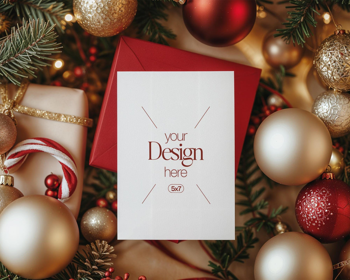 Christmas Card Mockup, White Blank Card Mockup PSD, Invite Card Mockup, Festive Greeting Card Mockup, PSD Smart Object