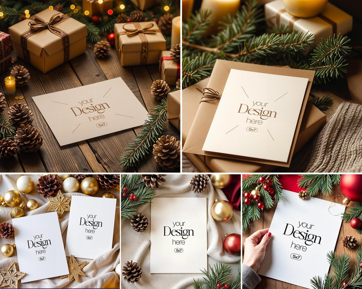 20 Christmas Card Mockup Bundle , White Blank Card Mockup PSD, Invite Card Mockup, Festive Greeting Card Mockup, PSD Smart Object