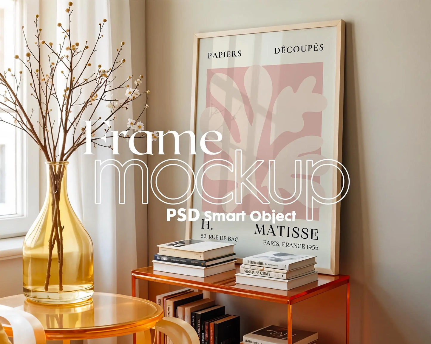 Soft Aesthetic Interior Frame Mockup | ISO A DIN Ratio | Thin Wood Frame | PSD Mockup | Frame Mockup Midcentury Minimal Home Interior