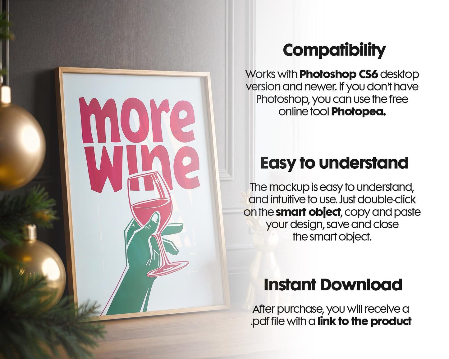 Christmas Frame Mockup PSD, Christmas Holiday Frame Mockup, Christmas Mockup Poster Presentation, Christmas Interior Frame Mockup