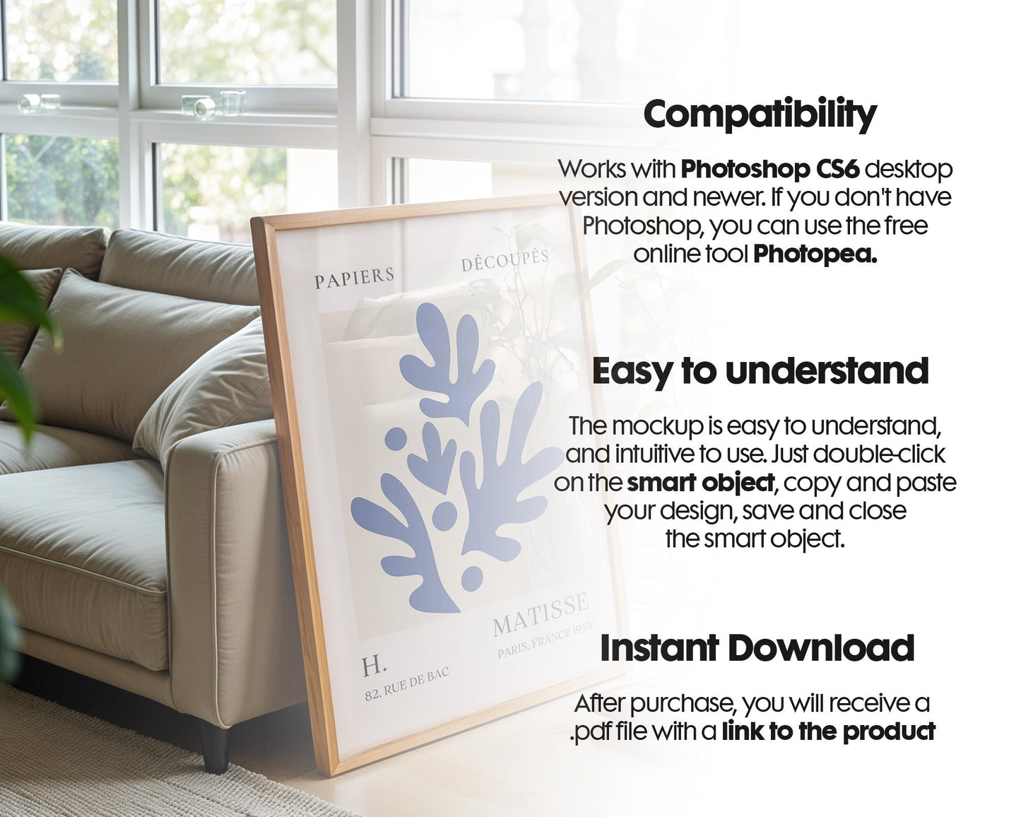 Poster Frame Mockup PSD, Room Frame Mockup, Minimalist Frame Mockup for Digital Download, Posters and Artwork Instant Download