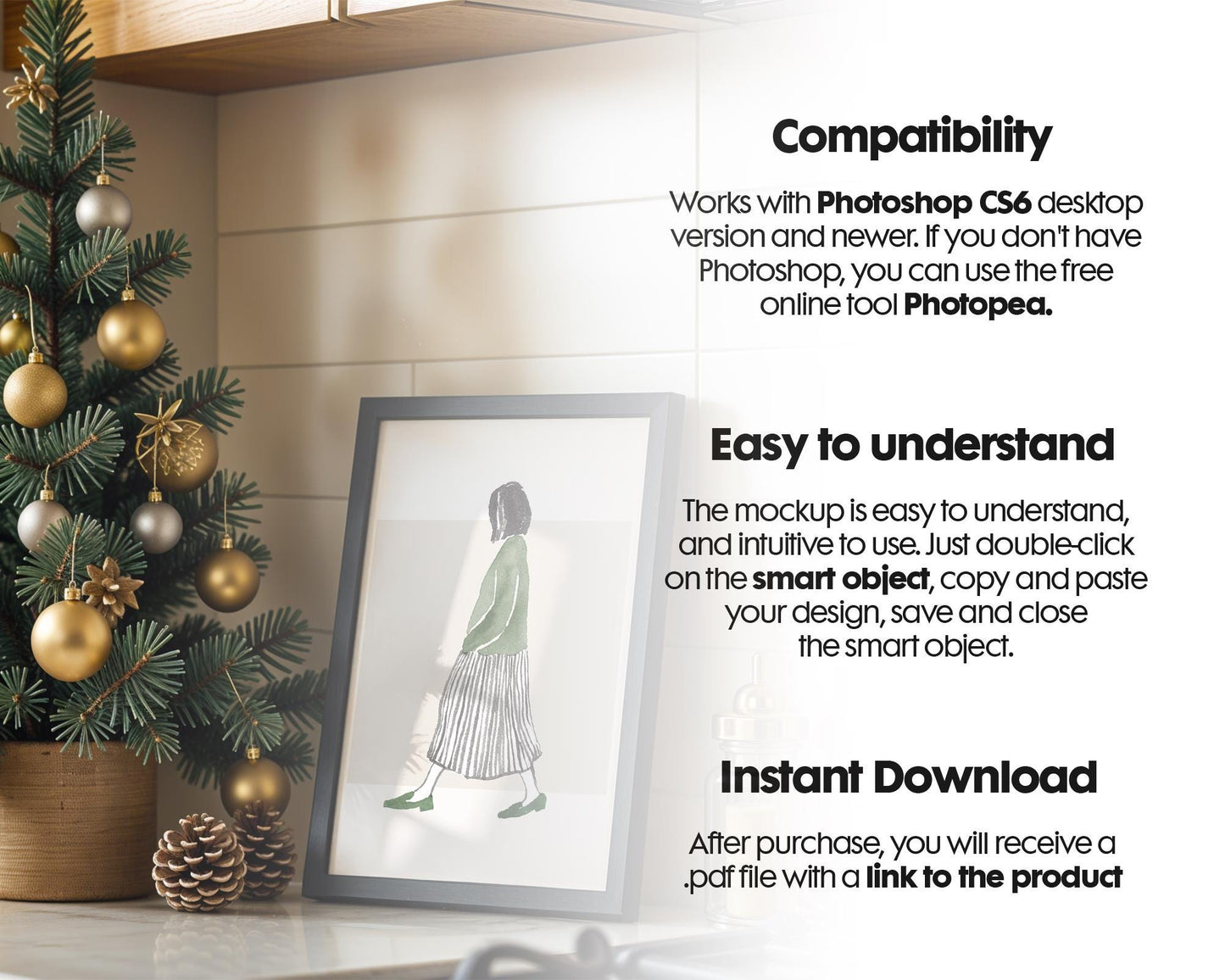 Christmas Frame Mockup PSD, Christmas Holiday Frame Mockup, Christmas Mockup Poster Presentation, Christmas Interior Frame Mockup