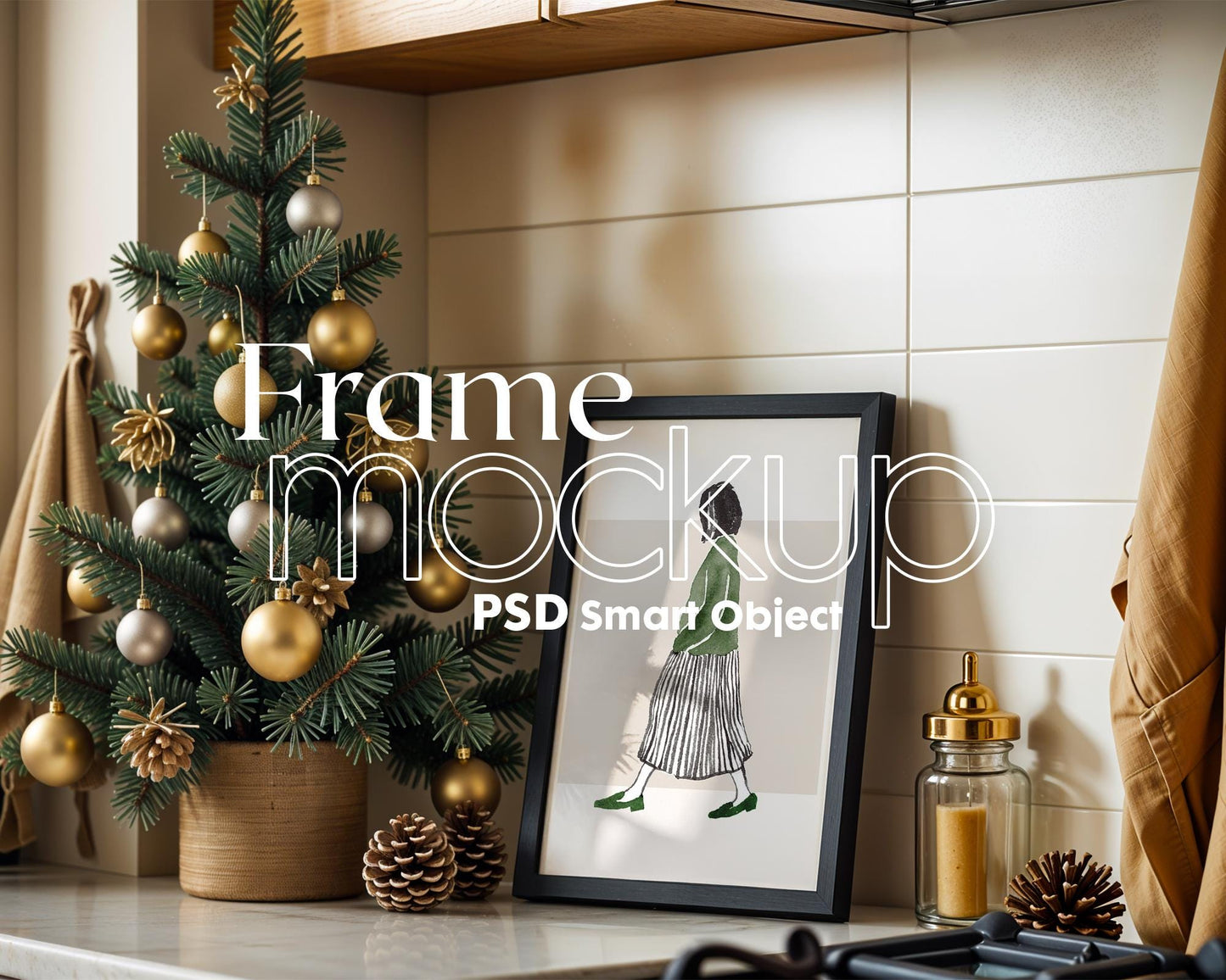 Christmas Frame Mockup PSD, Christmas Holiday Frame Mockup, Christmas Mockup Poster Presentation, Christmas Interior Frame Mockup