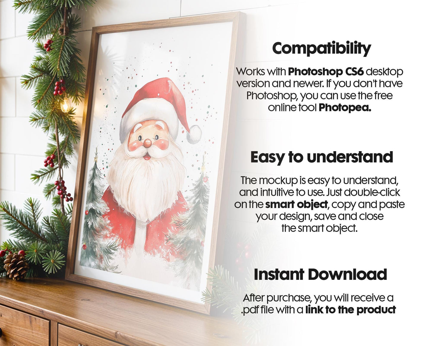 Christmas Frame Mockup PSD, Christmas Holiday Frame Mockup, Christmas Mockup Poster Presentation, Christmas Interior Frame Mockup