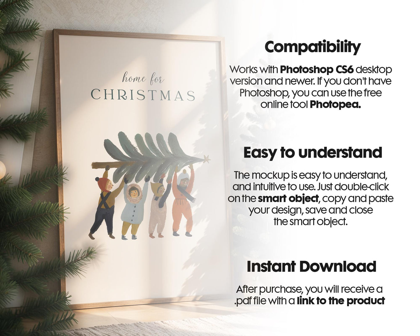 Christmas Frame Mockup PSD, Christmas Holiday Frame Mockup, Christmas Mockup Poster Presentation, Christmas Interior Frame Mockup