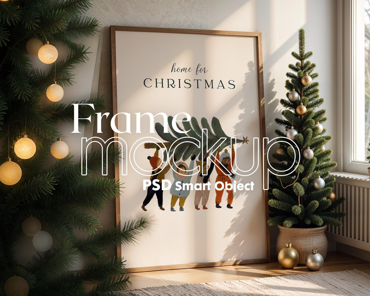 Christmas Frame Mockup PSD, Christmas Holiday Frame Mockup, Christmas Mockup Poster Presentation, Christmas Interior Frame Mockup