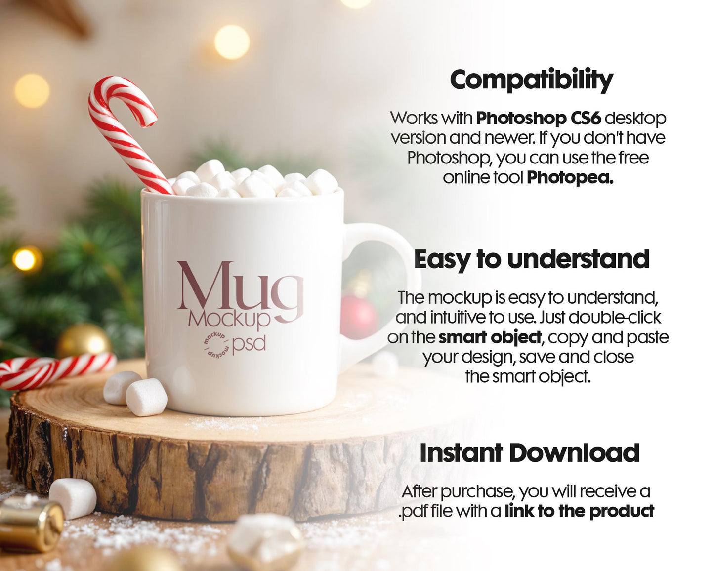 Christmas Mug Mockup PSD, Winter White Ceramic Cup Mockup Coffee Mug Mockups, White Coffee Mug 11oz Holidays Mockup
