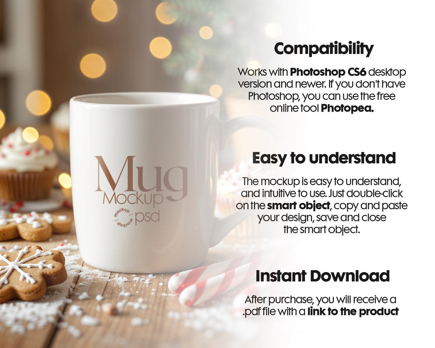 Christmas Mug Mockup PSD, Winter White Ceramic Cup Mockup Coffee Mug Mockups, White Coffee Mug 11oz Holidays Mug Mockup