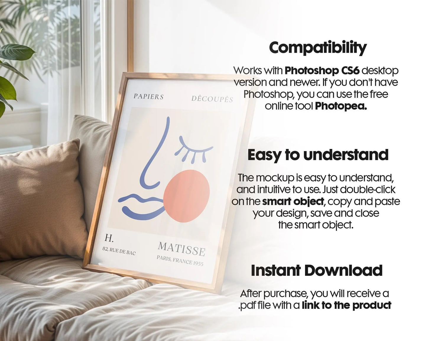 Poster Frame Mockup PSD, Room Frame Mockup, Minimalist Frame Mockup for Digital Download, Posters and Artwork Instant Download