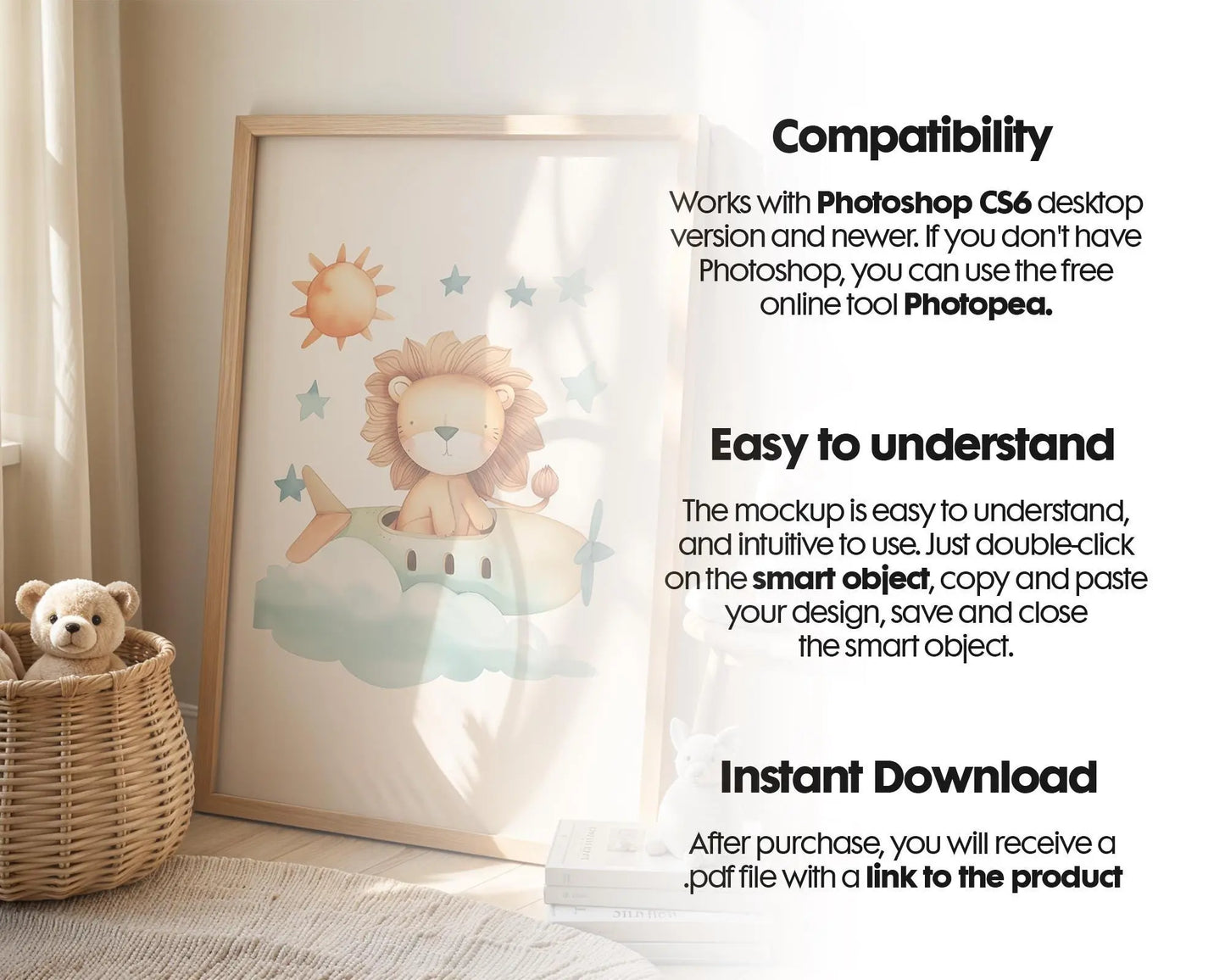 Frame Nursery Mockup in Home Interior PSD | Nursery Frame Mockup Frames | Nursery Wall Poster | Poster Shop Mockup