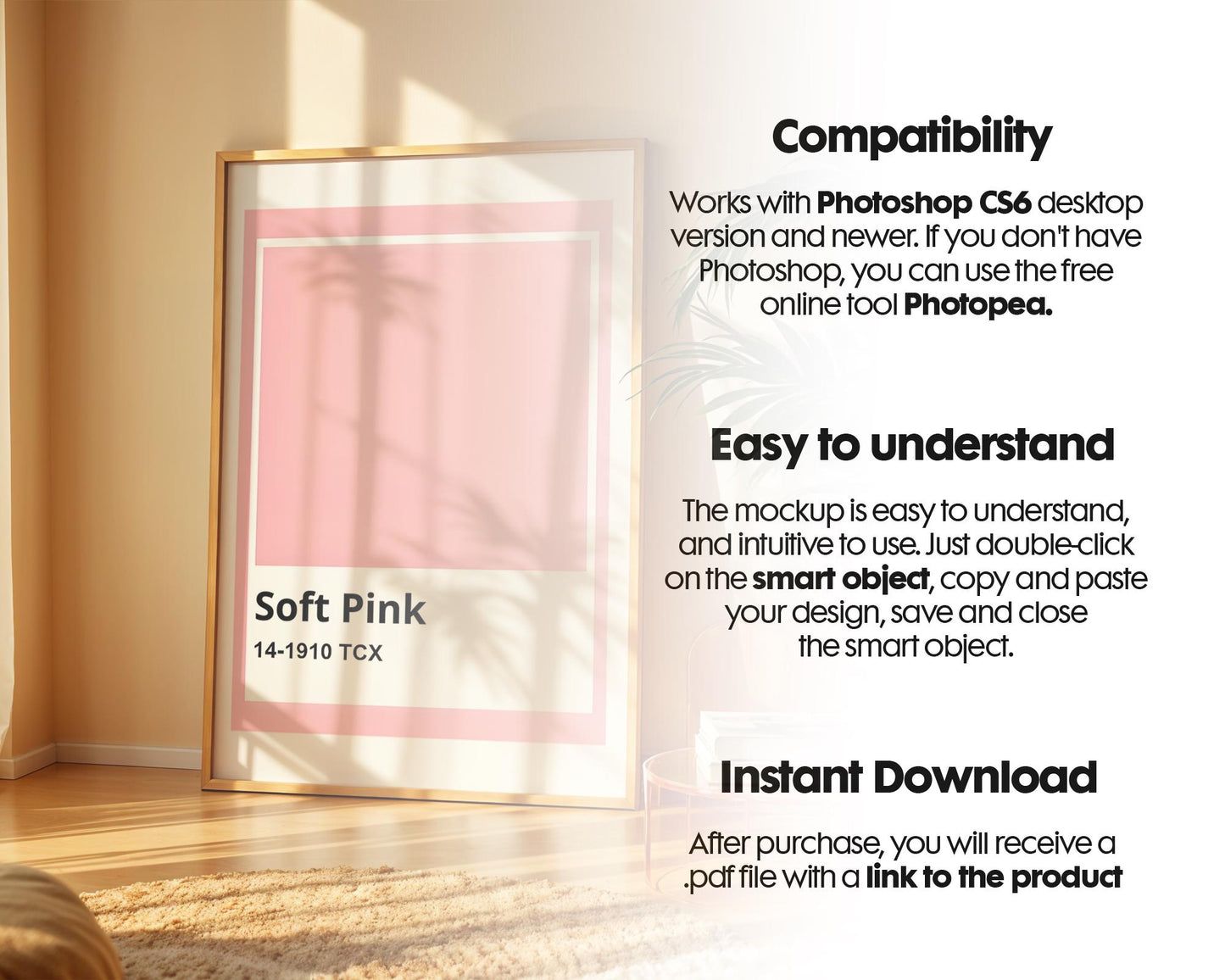 Blank Wooden Poster Frame Mockup, Minimalist Frame Mockup for Digital Download, Posters and Artwork Smart Object Instant Download