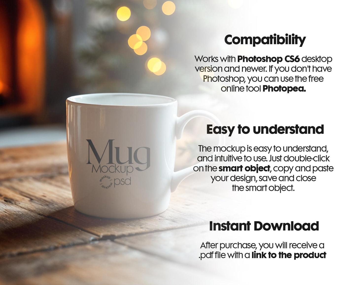 Christmas Mug Mockup PSD, Winter White Ceramic Cup Mockup Coffee Mug Mockups, White Coffee Mug 11oz Holidays Mockup