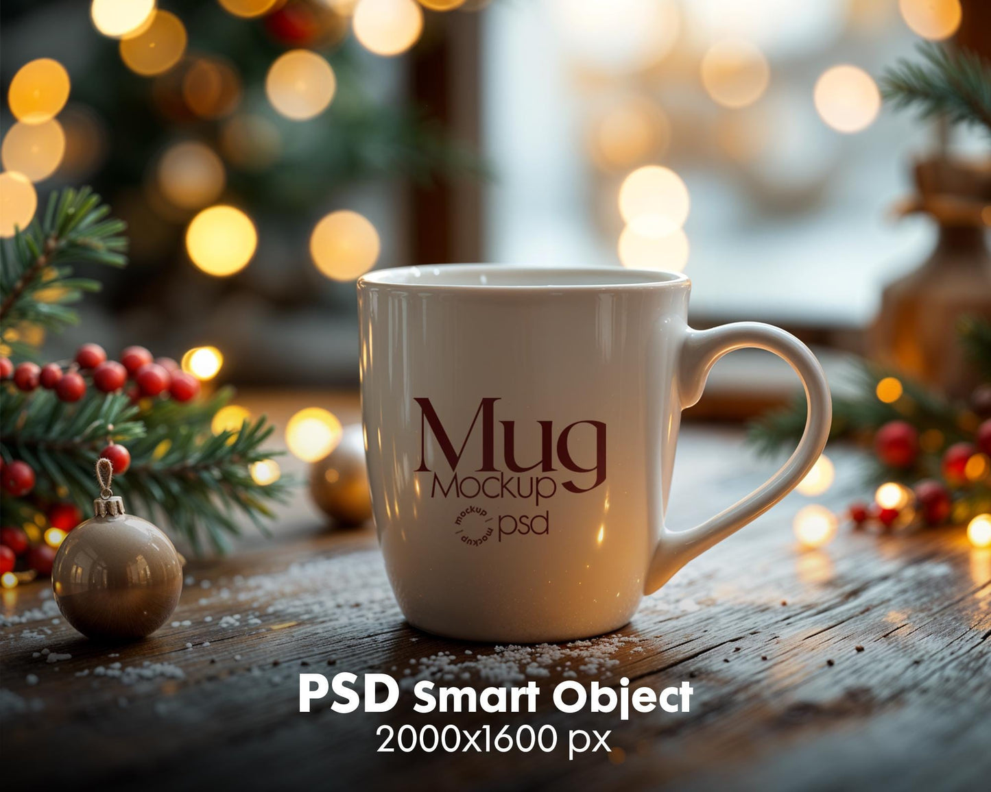 Christmas Mug Mockup PSD, Winter White Ceramic Cup Mockup Coffee Mug Mockups, White Coffee Mug 11oz Holidays Mockup