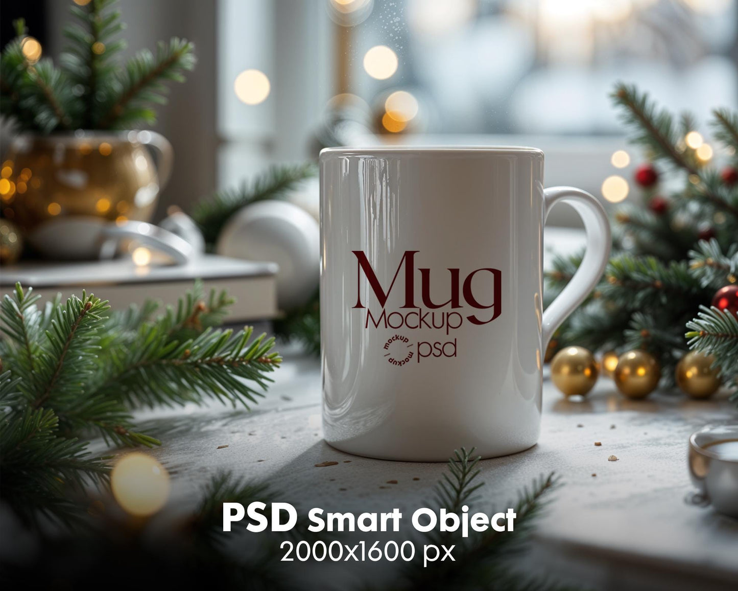 Christmas Mug Mockup PSD, Winter White Ceramic Cup Mockup Coffee Mug Mockups, White Coffee Mug 11oz Holidays Mug Mockup