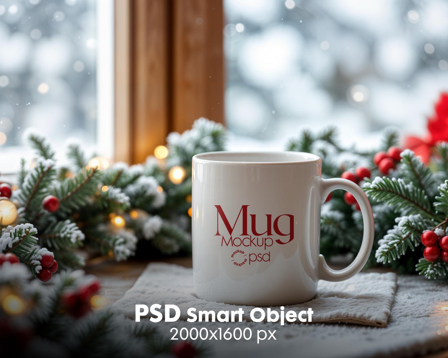 Christmas Mug Mockup PSD, Winter White Ceramic Cup Mockup Coffee Mug Mockups, White Coffee Mug 11oz Holidays Mug Mockup