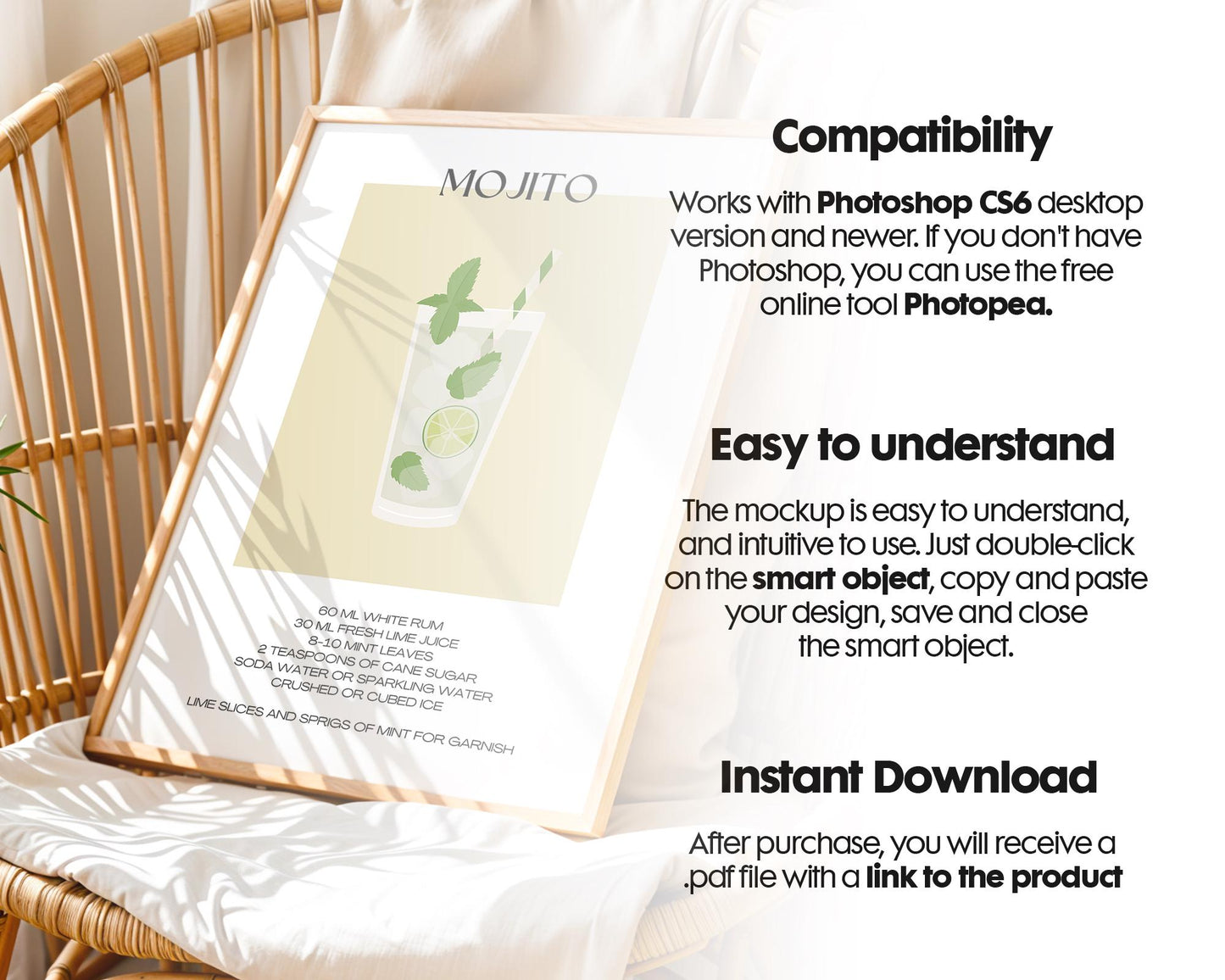 Din A Ratio Frame Mockup PSD , Minimalist Frame Mockup for Digital Download, Posters and Artwork Smart Object Instant Download