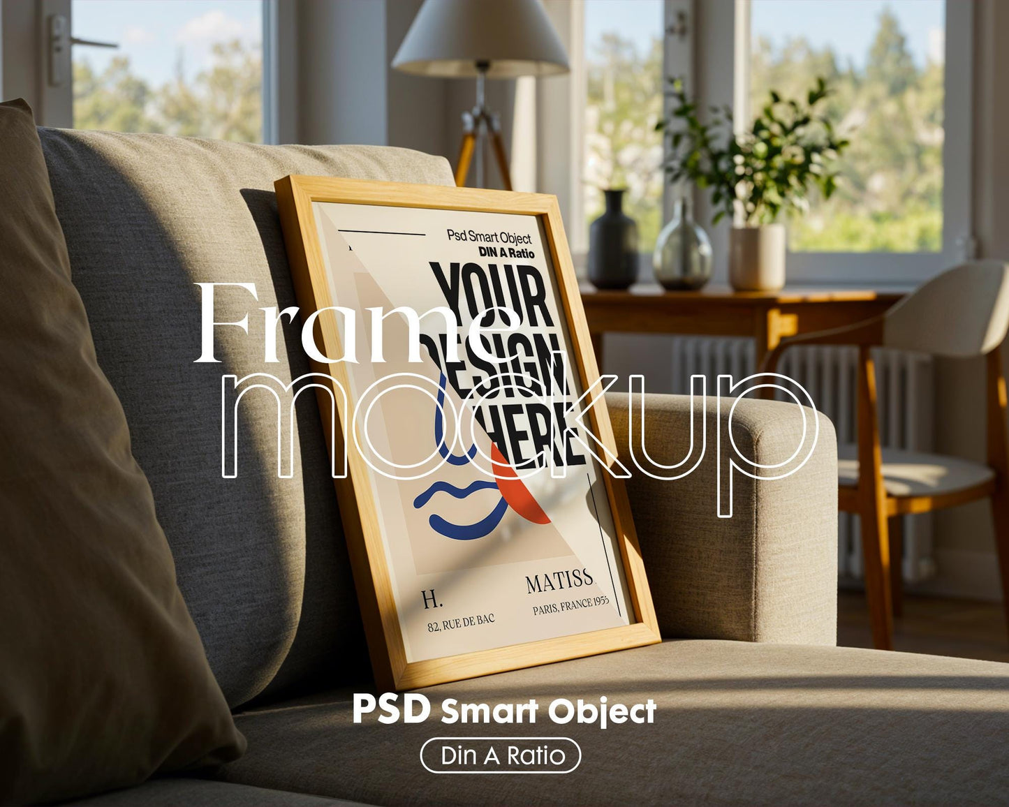 Blank Wooden Poster Frame Mockup, Room Frame Mockup, Minimalist Frame Mockup for Digital Download, Posters and Artwork Instant Download