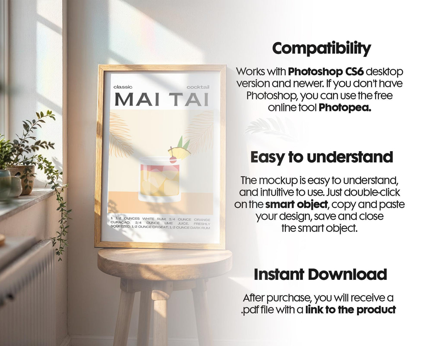 Kitchen Frame Mockup | DIN A Artwork Mockup Frames | Aesthetic Kitchen Vertical Wood Frame Mockup | Poster Mockup Templete PSD