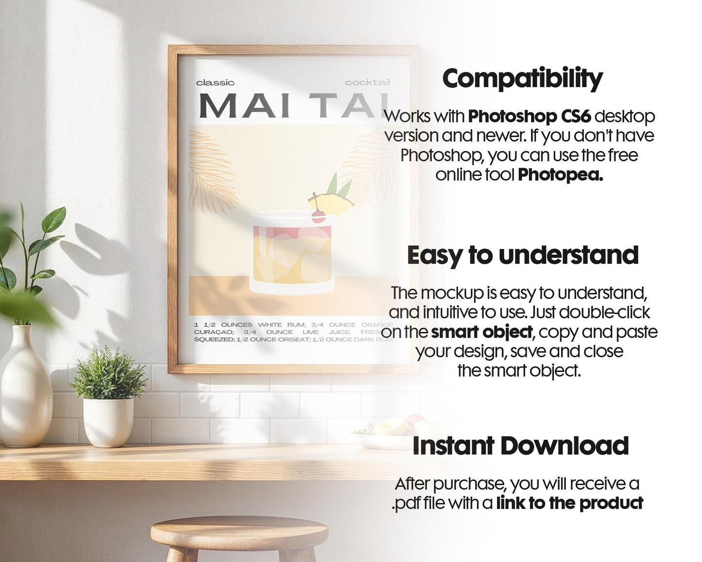 Kitchen Frame Mockup | DIN A Artwork Mockup Frames | Aesthetic Kitchen Vertical Wood Frame Mockup | Poster Mockup Templete PSD