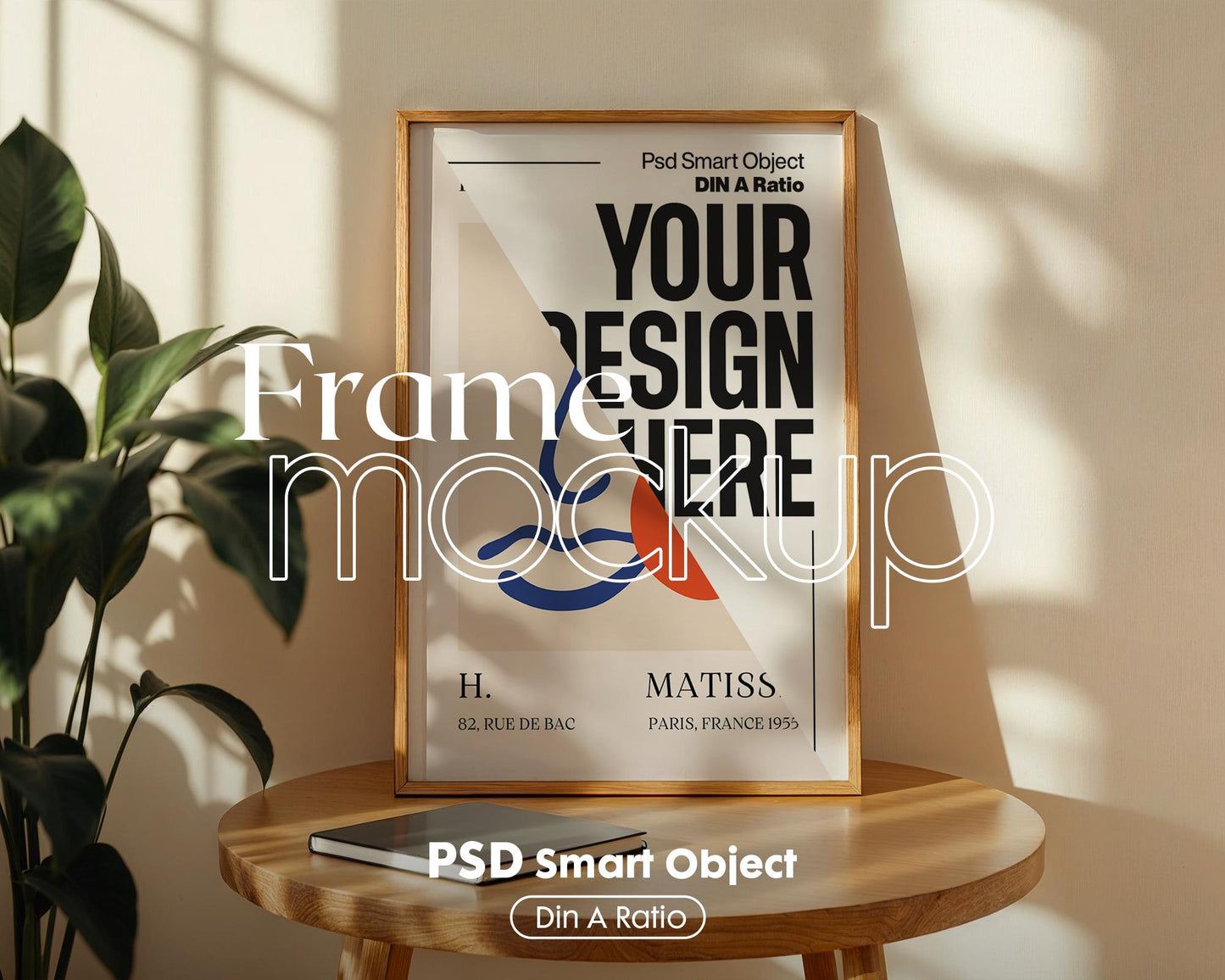 Blank Wooden Poster Frame Mockup, Minimalist Frame Mockup for Digital Download, Posters and Artwork Smart Object Instant Download