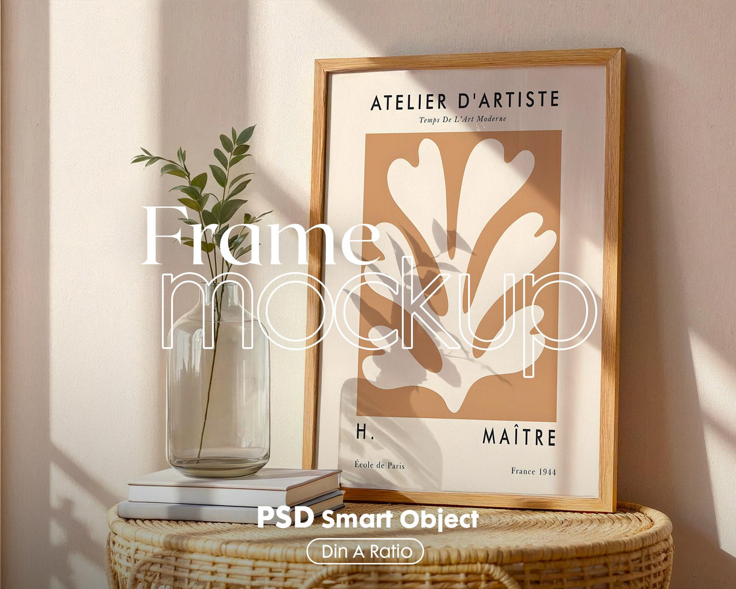 Blank Wooden Poster Frame Mockup, Minimalist Frame Mockup for Digital Download, Posters and Artwork Smart Object Instant Download