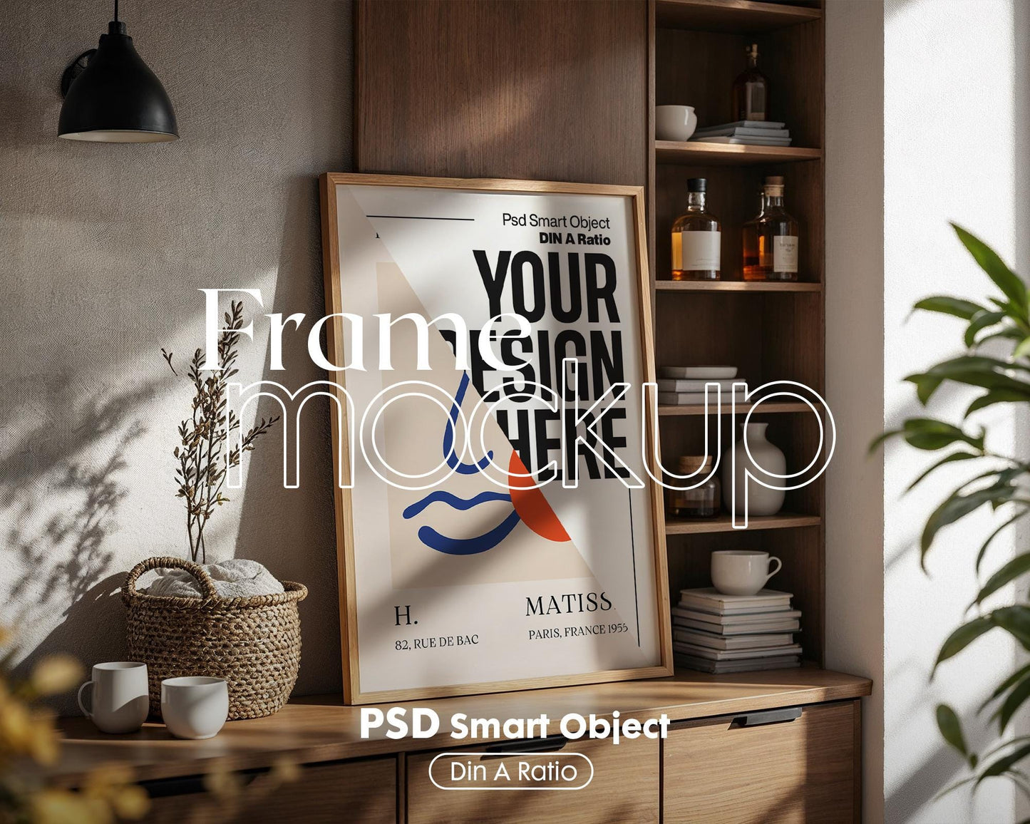 Blank Wooden Poster Frame Mockup, Minimalist Frame Mockup for Digital Download, Posters and Artwork Smart Object Instant Download
